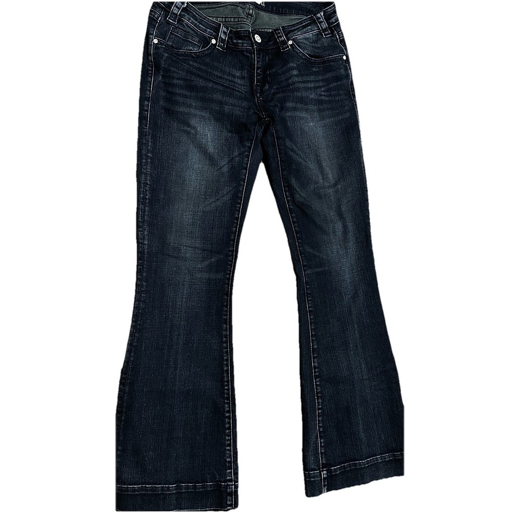 ROCK & ROLL COWGIRL Trouser Jeans Womens 31x34 Blue Dark Wash Low Rise Denim